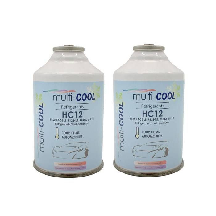 Pacote com 2 latas de refrigerante MULTICOOL 12a, substitui R12, R134a e 1234yf - 160g - com rosca ACME de 1/2