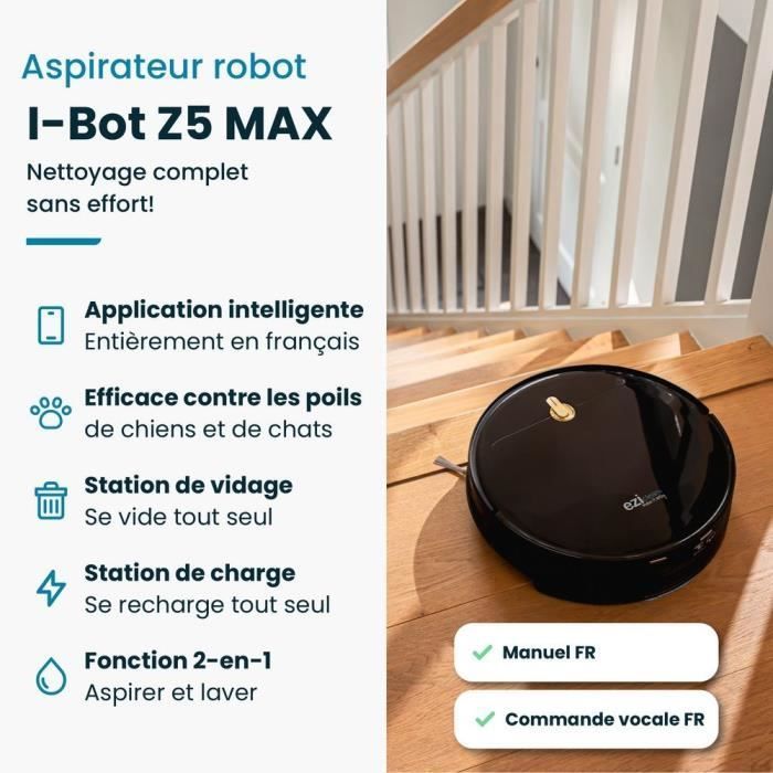 EZICLEAN I-Bot Z5 Saugroboter mit Wischfunktion – 75 Min. – 2,6 kPa – 60–90 m² – Hartböden – 0,25 l