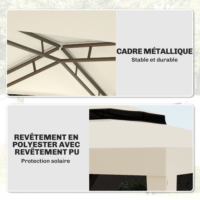 Outsunny - Garden gazebo/marquee - Polyester - 297x297x268cm - Beige