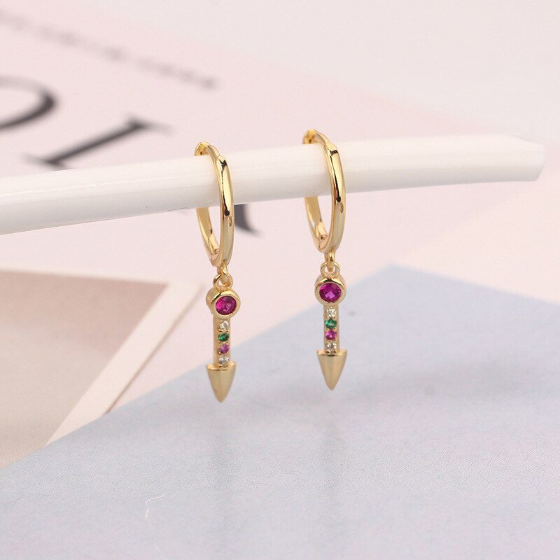 Pendientes de plata de ley 925 estilo francés con forma de uña larga y pinza para la oreja, pendientes de flecha de color, joyería personalizada para mujer.