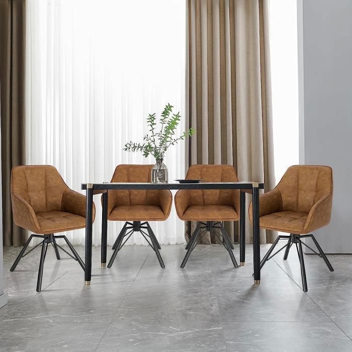 WOLTU 360° draaibare stoel, set van 2, Scandinavische eetkamerstoel, vintage kunstleren fauteuil, lichtbruin W0ATT0030-2