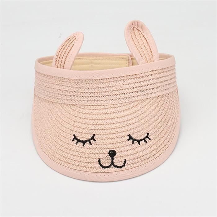 Sombrero de paja FUNMOON para niños, parasol de verano para bebés, top de playa suave con diseño de dibujos animados - 598081