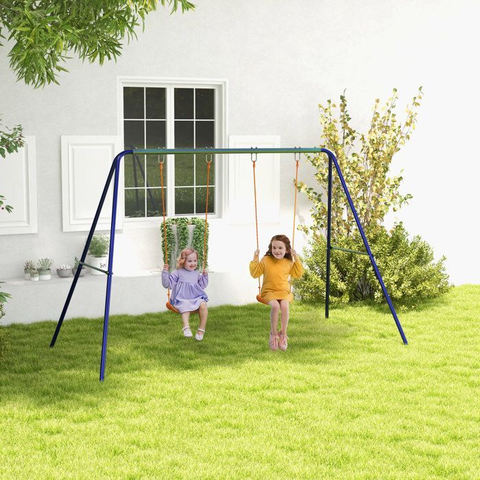 Outsunny Schaukelset mit 2 Sitzen – Kinderschaukel – Metallrahmen – max. Belastung 90 kg – mehrfarbig