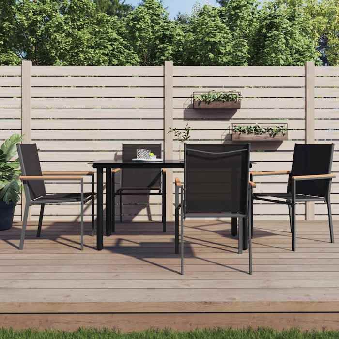 Set da pranzo da giardino BURKE a 5 pezzi - Textilene e acciaio - Tavolo 140x70x74 cm - Sedie 55x61,5x90 cm - Nero