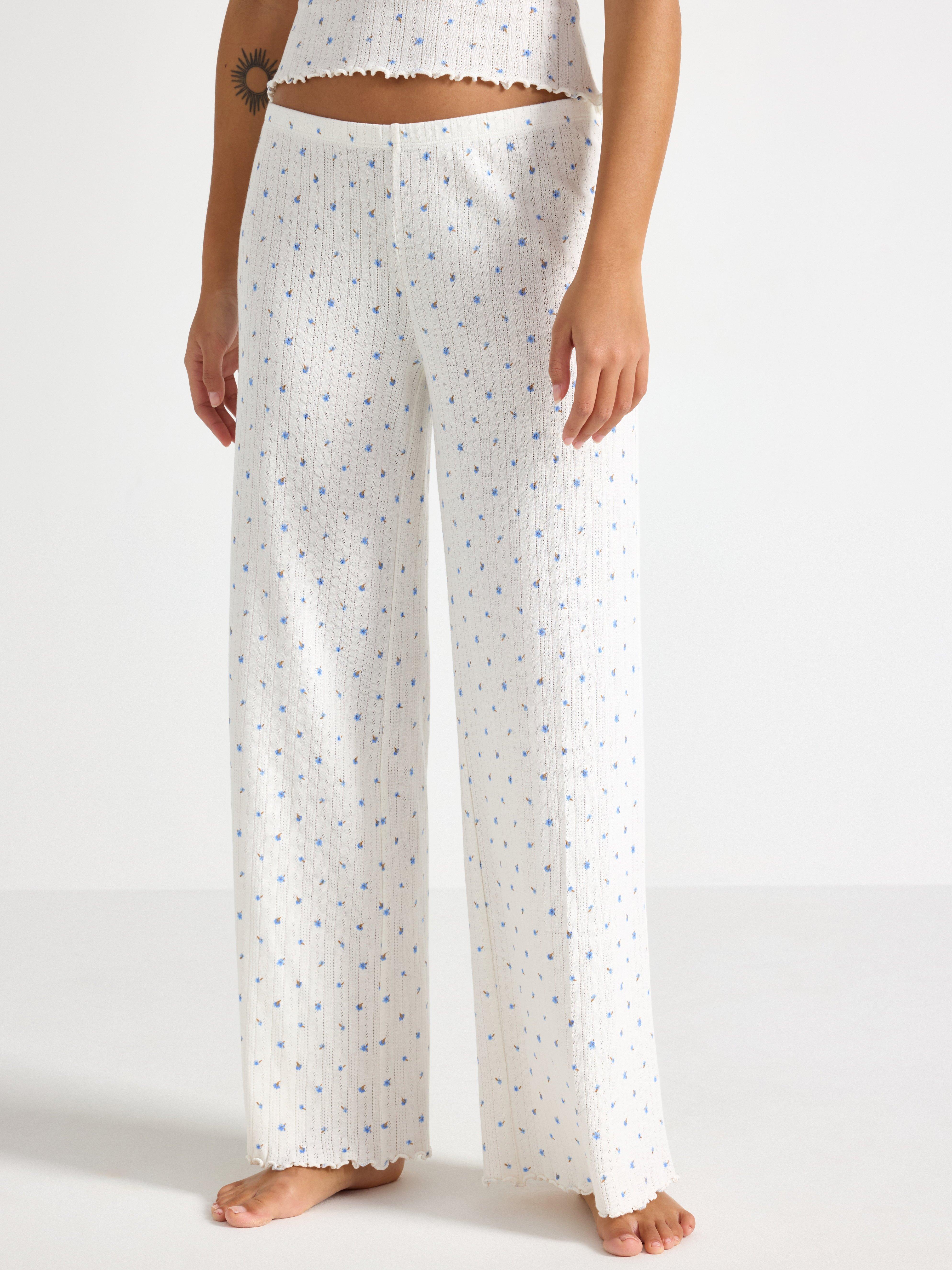 Pyžamové kalhoty Vida v pointelle barvě Off White