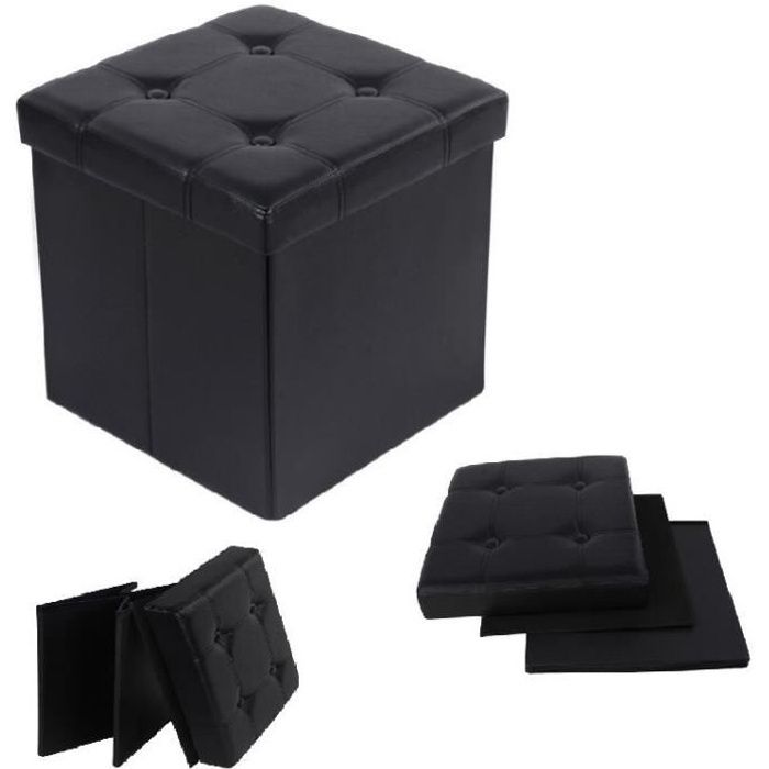 TEENO® Opbevaringspuf - Sort - Kunstlæder - 38 x 38 x 38 cm