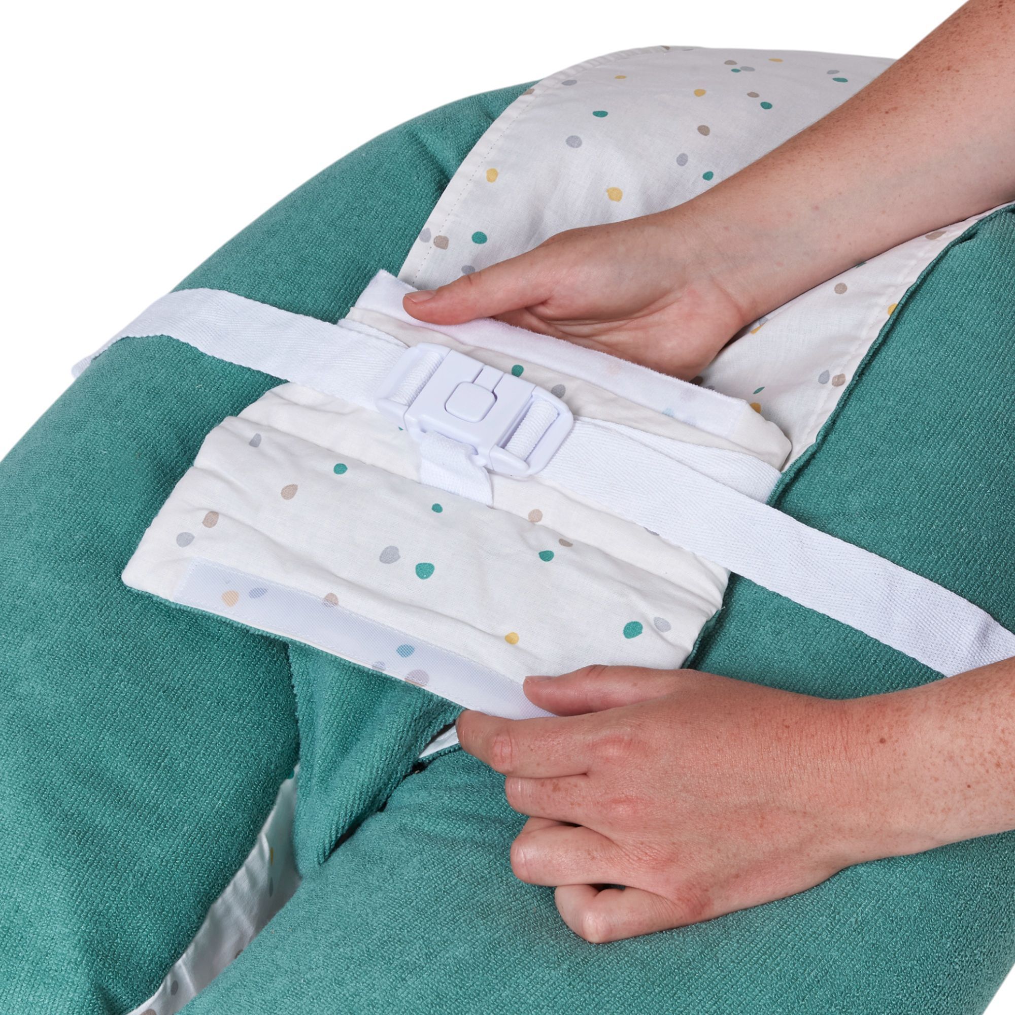 Almohada de maternidad 3 en 1 - TINEO - MULTIRELAX - Tela de rizo - Verde / Lunares