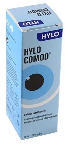 Hylo Comod oogdruppels met 1% natriumhyaluronaat in een flesje van 10 ml.