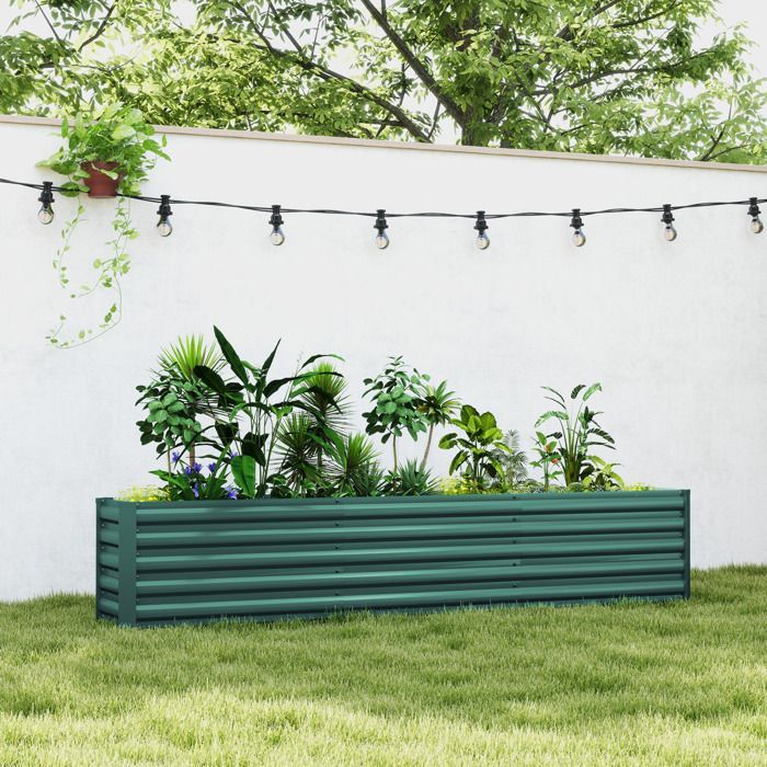 Huerto elevado Outsunny - barras de soporte y placas de esquina - fondo abierto - acero galvanizado - 240 x 40 x 45 cm - verde