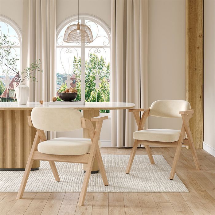 2er-Set Esszimmerstühle – Klappbar – Samtkissen – Massivholz – Stühle für Esszimmer, Wohnzimmer, Café – Beige