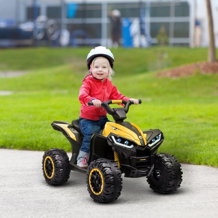 Quad eléctrico HOMCOM para niños, 12 V, 2 motores, 2 velocidades (3-6 km/h), faros LED, claxon, PP, amarillo.