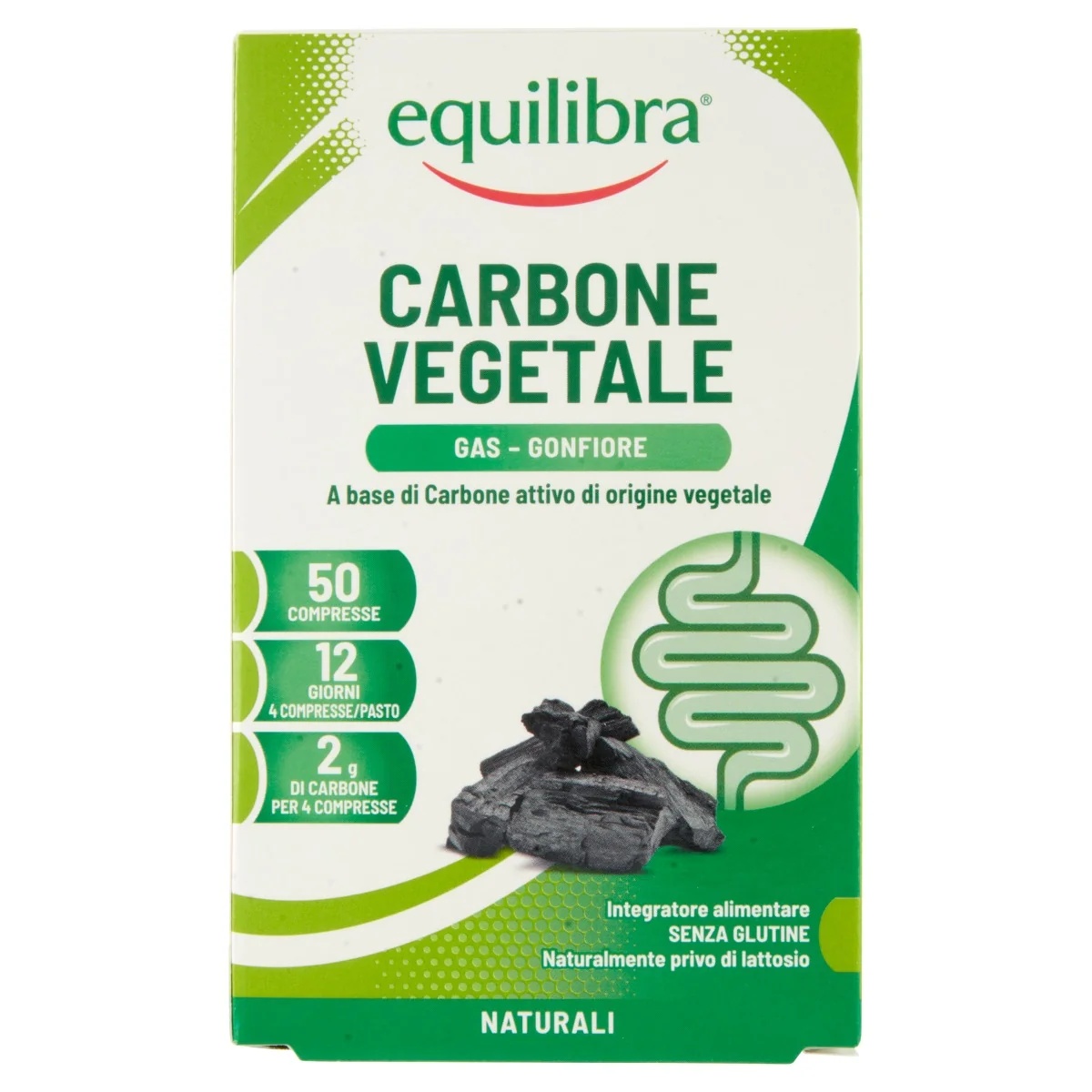 EQUILIBRA Equilibra Plantaardige Houtskool 50 tabletten Voedingssupplement tegen een opgeblazen gevoel en winderigheid