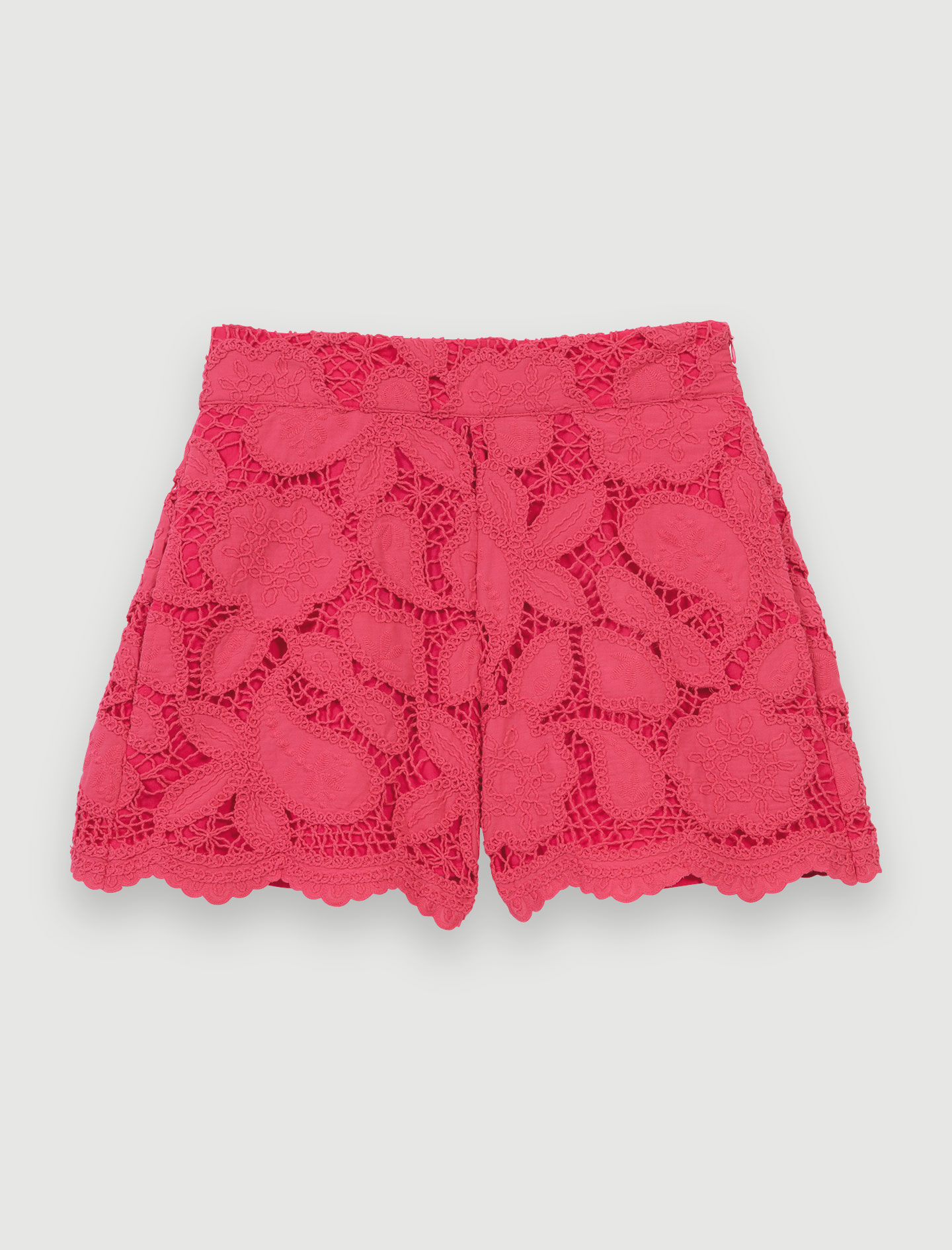 Pantaloni scurți brodați cu broderie ajurata - Fuchsia