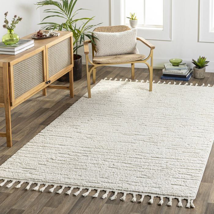 LIVABLISS Tapis de Salon à Poils Courts Doux Scandinave Bohème TATUM 160x213cm Gris Clair/Ivoire
