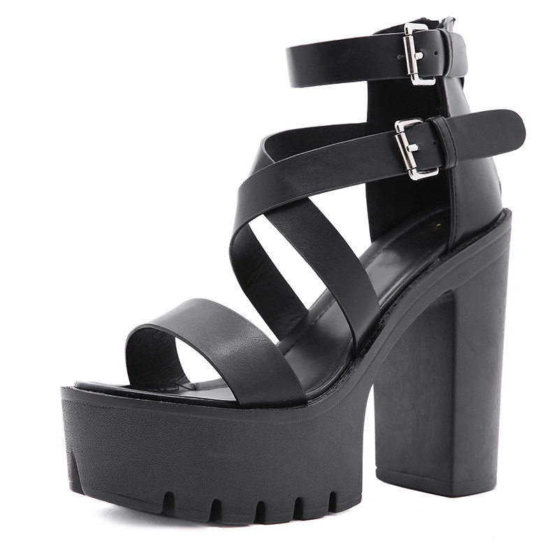 Sandali da donna estivi con zeppa, fibbia in metallo, suola spessa, stile romano, modello gladiatore T162 2