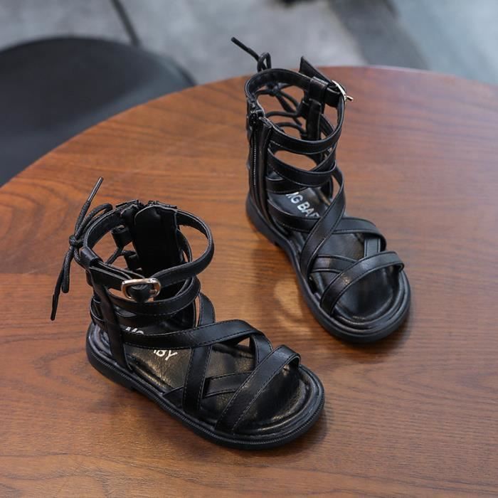 Sandales de gladiateur pour filles chaussures pour enfants mode été Noir
