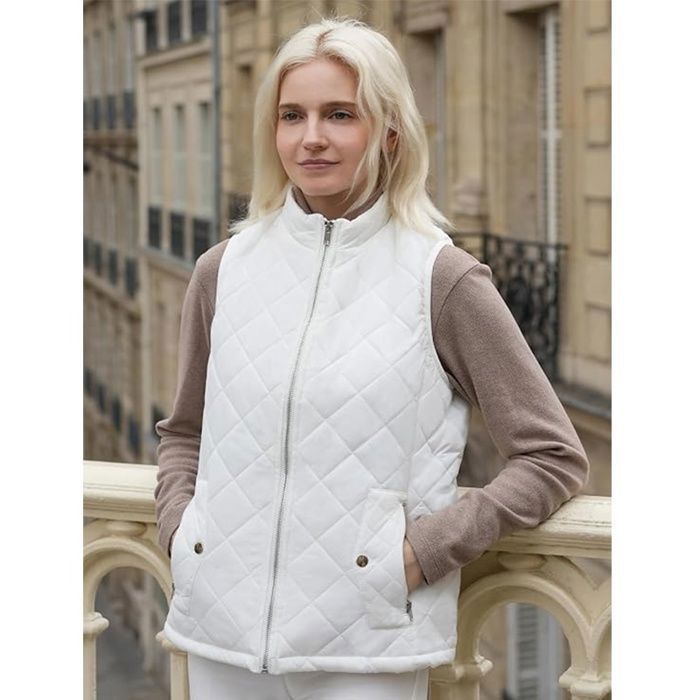 Gilet Sans Manches Femme - Zippé Veste Hiver Gilet-Doudoune Léger Hiver/Automne - Pour Voyage/Travail-Blanc