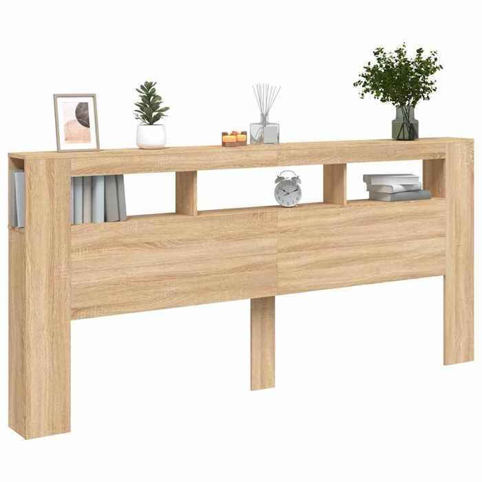 Cabecero LED vidaXL, panel con almacenamiento, accesorio para cama, cabecero para estructura de cama de dormitorio, roble Sonoma 837374