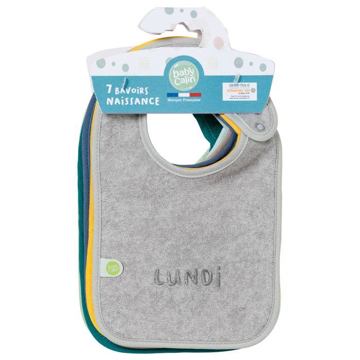 BABYCALIN Lot de 7 bavoirs Naissance Journalier - 17 x 29 cm