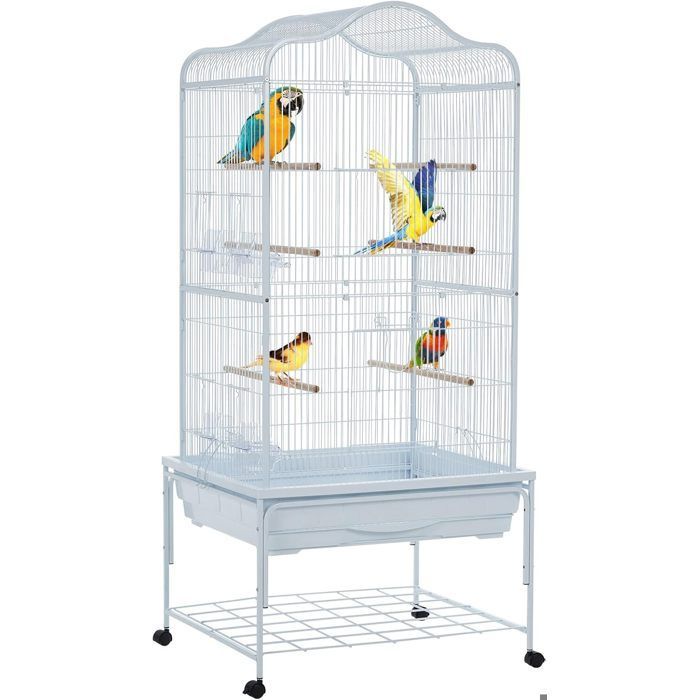 AVIARIO - JAULA PARA PÁJAROS - JUGUETES S - 64×54×138 cm - BLANCO - Metal - con comedero y perchas