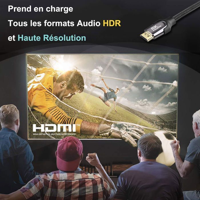 Câble HDMI 2.1 8K 4K 120Hz Ultra HD eARC HDR Blu-ray 48Gb/sec Câble HDMI 2M Support 3D pour Switch, PS5, Télévision, Monitor