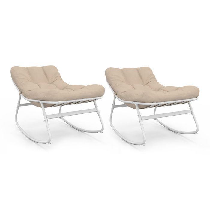 IDMARKET Juego de 2 mecedoras de jardín ARONA blancas con cojines beige