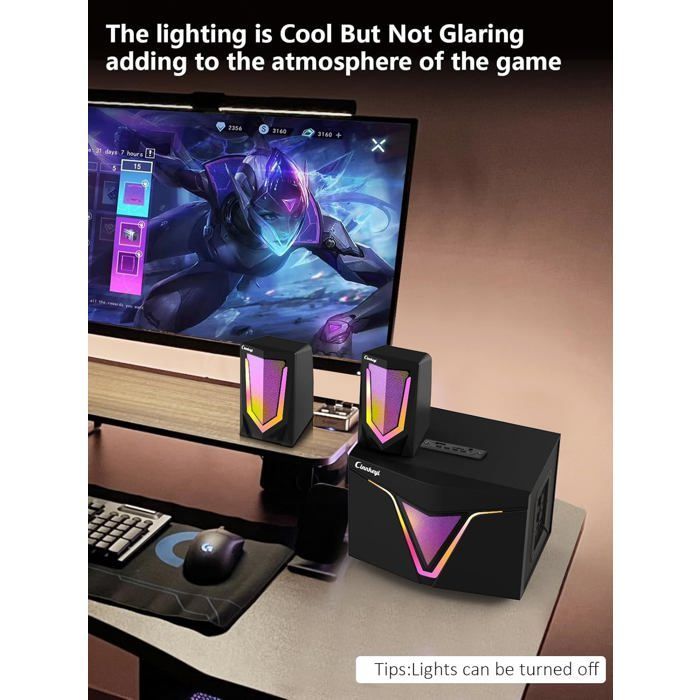Altavoces para PC con subwoofer - SVATV - Subwoofer de 23 cm - Altavoces satélite de 12 cm - Bluetooth - AUX - Efectos LED RGB