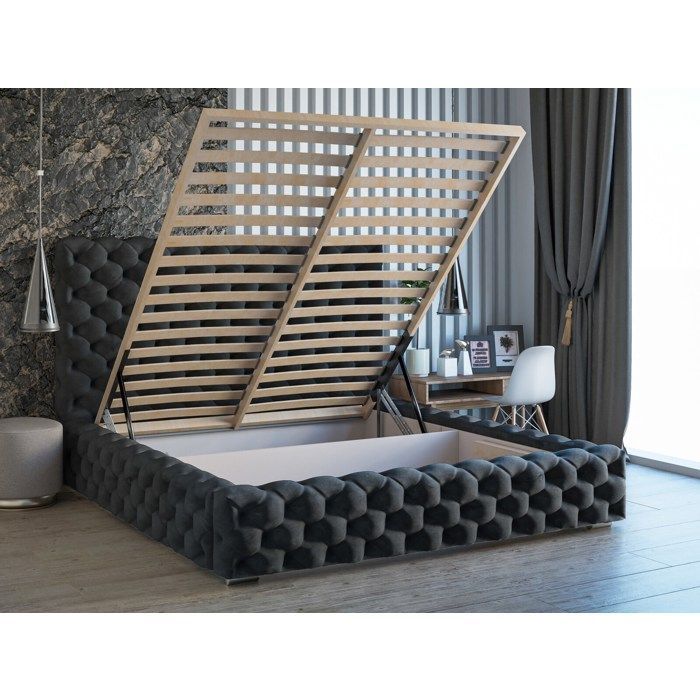 Structure de lit - Tissu en velours - Sommier à lattes - anthracite - Heaven 180x200
