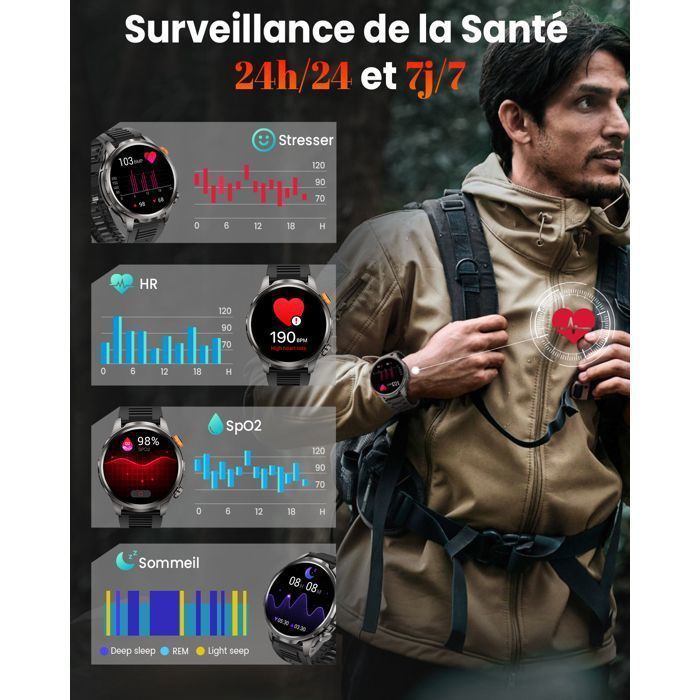 AIMIUVEI Smartwatch for Men, 1000mAh Battery/LED Light, 1.91