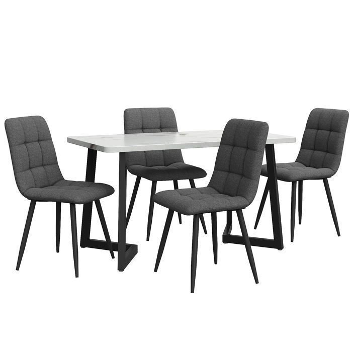 Set tavolo da pranzo 117×68 cm con 4 sedie - Set moderno tavolo e sedie per cucina/soggiorno - Sedie in lino grigio scuro
