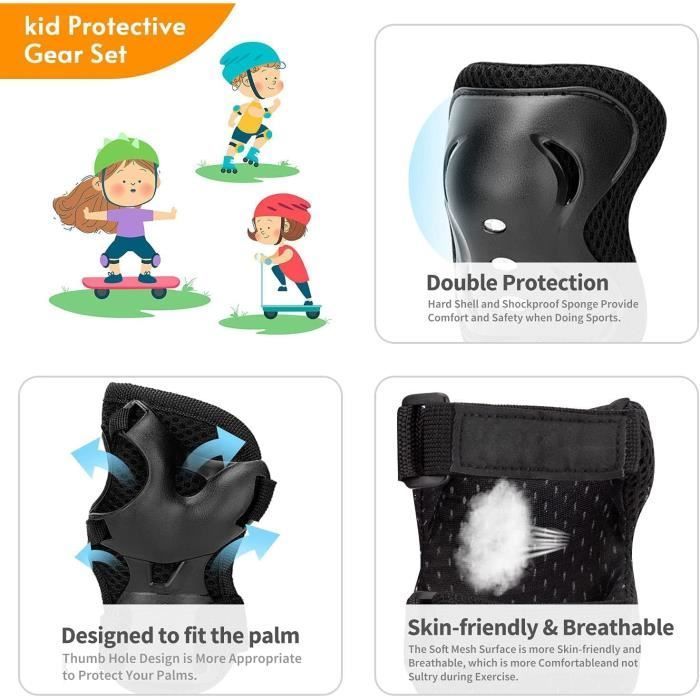 Protección para niños para patinaje sobre ruedas: rodilleras, coderas y muñequeras (negro).