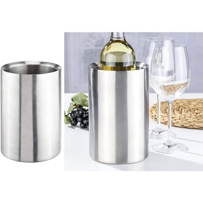 Nevera para vino ZGEER de acero inoxidable - Juego de 2 - Doble pared - 12x19 cm - Plateada - Acero inoxidable