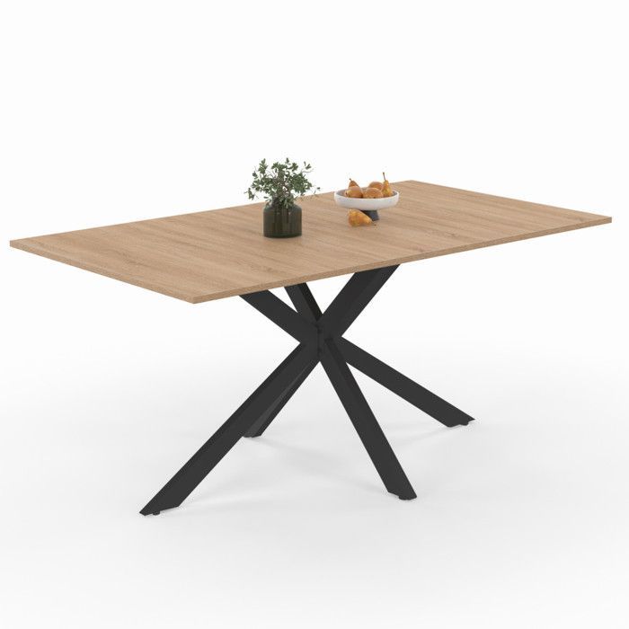 Mesa de comedor rectangular extensible IDMARKET ALIX para 6-10 personas, madera y negro, 160-200 cm