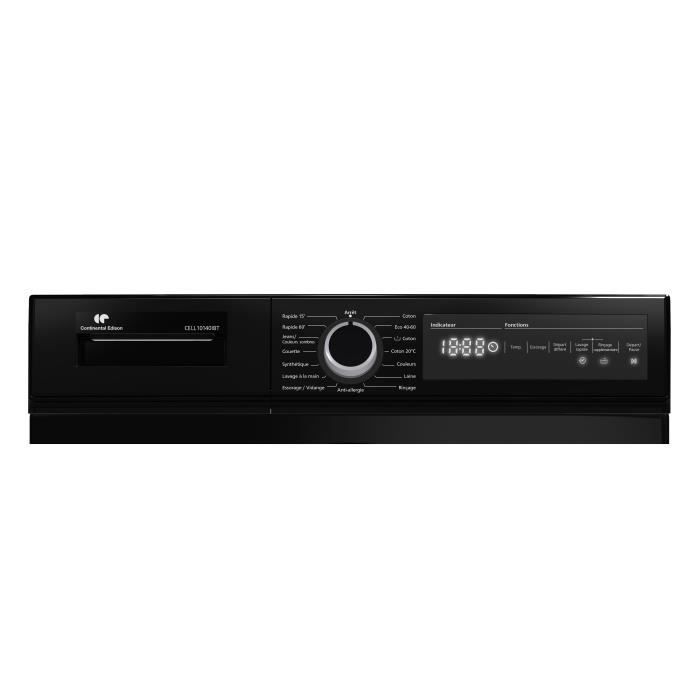Lavadora de carga frontal CONTINENTAL EDISON CELL10140IBT - 10 kg - 59,6 cm de ancho - Clase energética A - 1400 rpm - Motor de inducción - Negro mate
