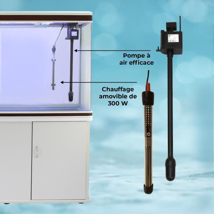 Aquarium - MonsterShop - 300 Litres - Blanc - Rectangulaire - Meuble de Support Blanc