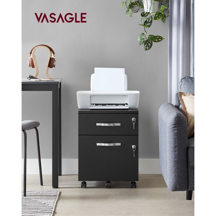 Caisson de Bureau VASAGLE - Rangement pour Dossiers Suspendus - Noir LCD22BV1