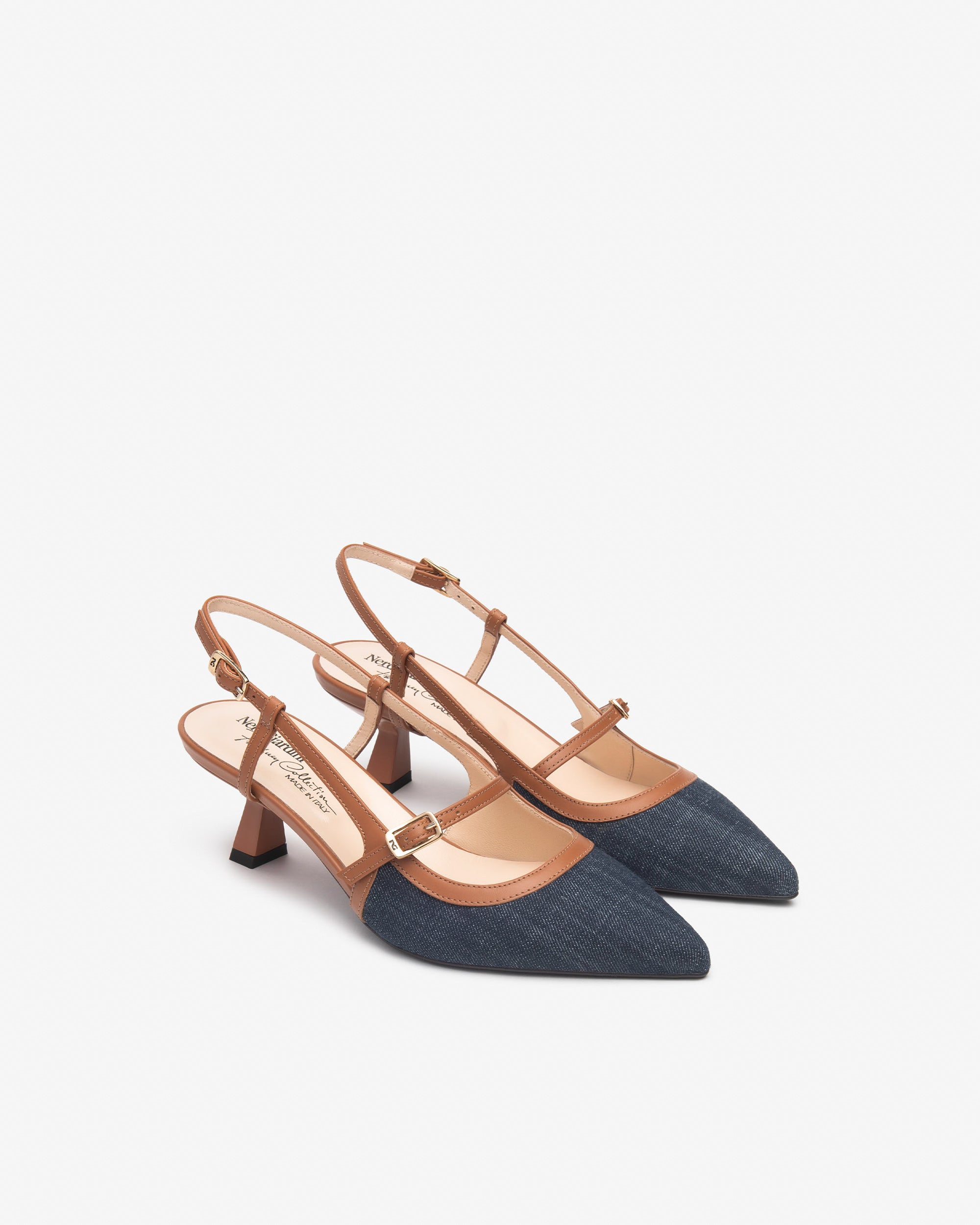 Escarpins à bride arrière pour femmes en cuir et tissu