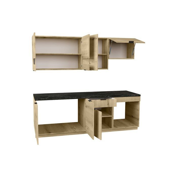 Cuisine complète - Avec plan de travail 200 cm - Naturel et Anthracite - CARMEO