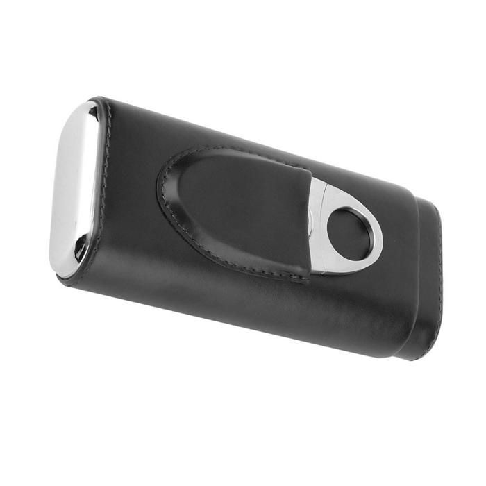 Caja de puros SURENHAP, estuche portátil de cuero para puros, humidor forrado en madera de cedro con cortador (para cortador) Negro