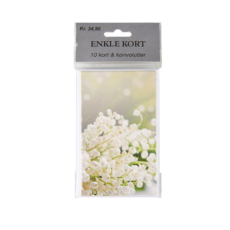 Kort 10-pak enkelt med kuvert hvid blomst