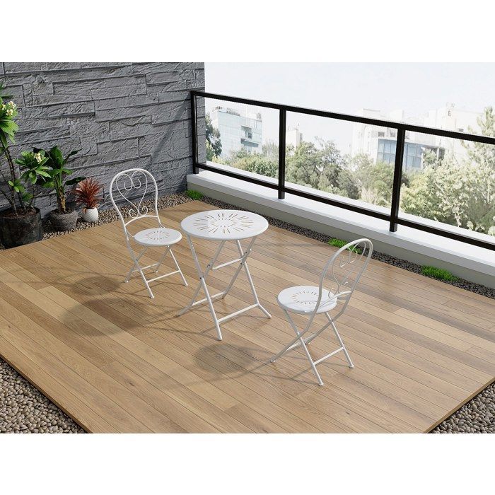 Lot de 2 chaises de jardin pliantes en métal façon fer forgé - Blanc - GUERMANTES de MYLIA