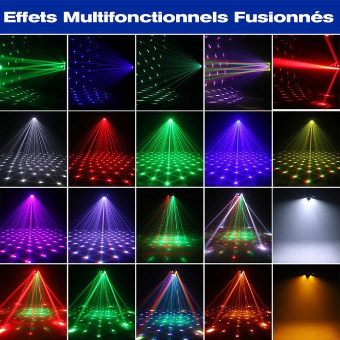 JAJALUYA 180W RGBW LED Moving Head - DJ Lighting Effects with Rotating 7 RGBW LEDs + Red & Green Gypsophila Laser + 4 Strobe Lights