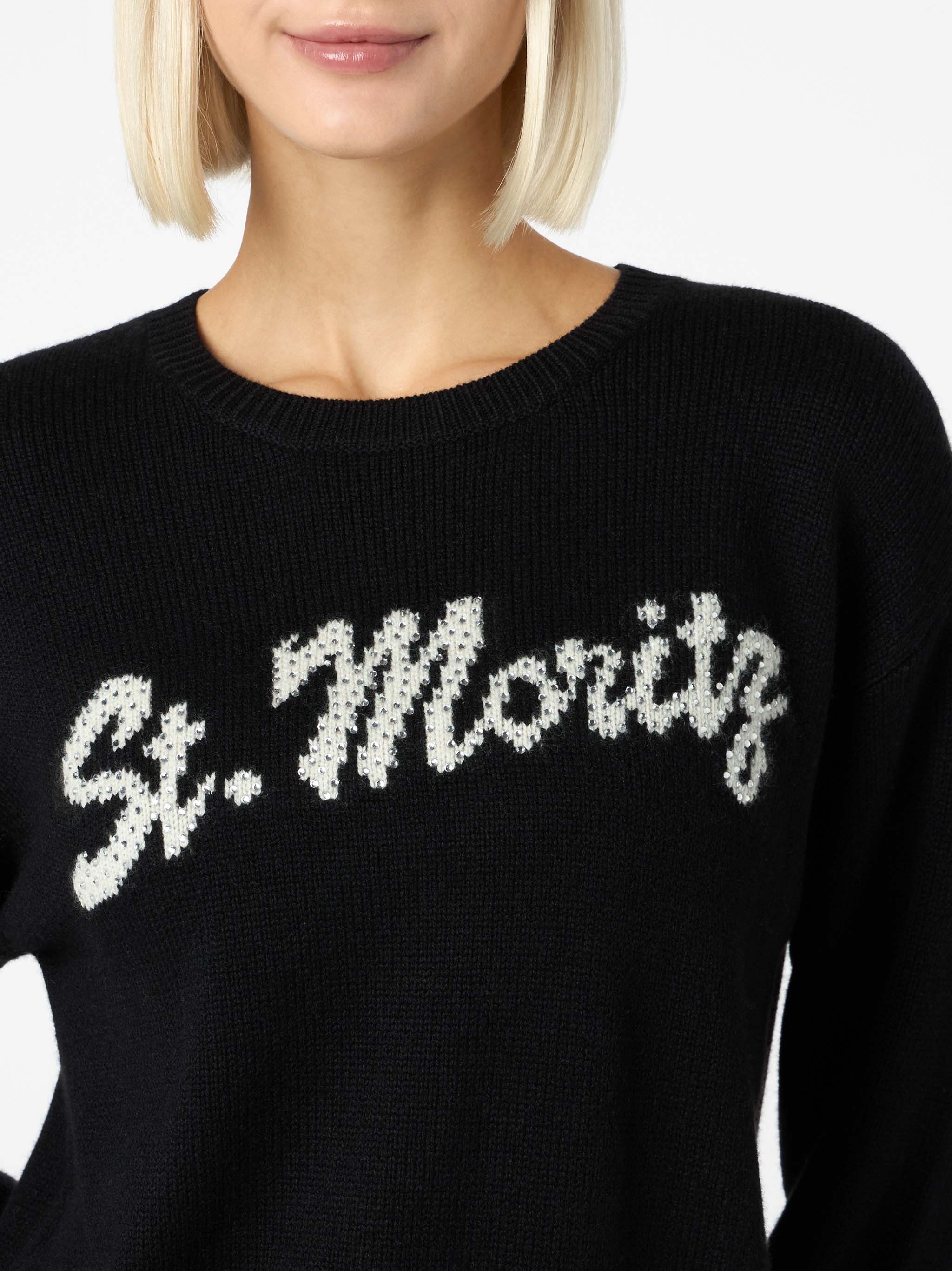 Maglione da donna nero Louise con decorazioni in strass St. Moritz | S