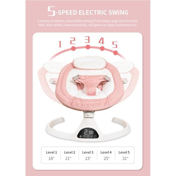 Altalena/sdraietta elettrica per neonati da 0 a 12 mesi fino a 20 kg, 5 velocità con cuscino di seduta - Rosa