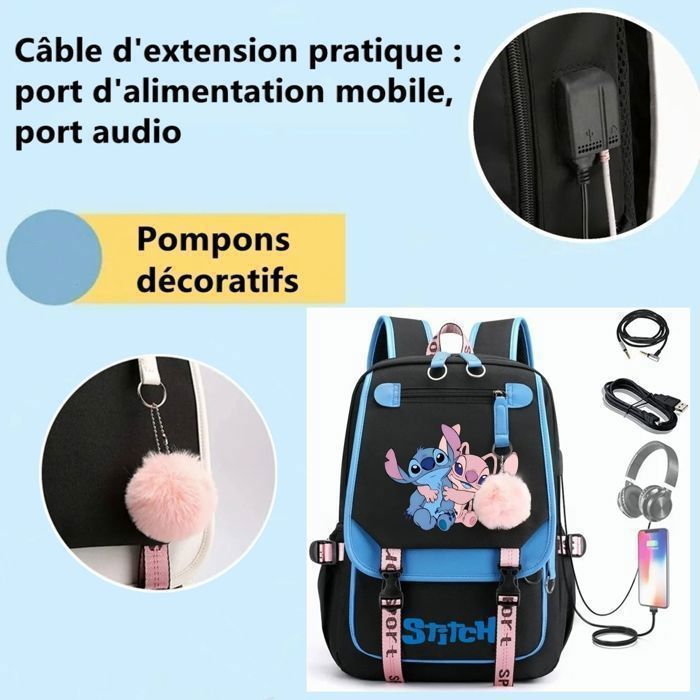 Mochila Infantil Stitch da KENLUMO - Conjunto de 3 Peças (Mochila, Bolsa de Ombro e Estojo) - Mochila Escolar