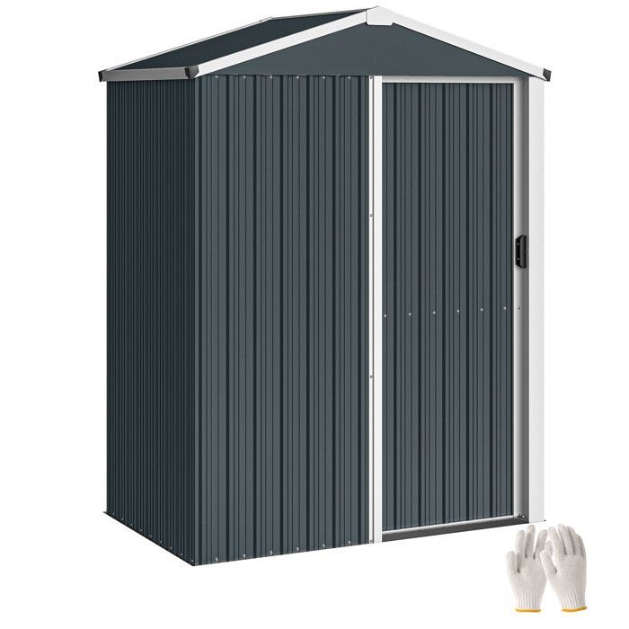 Caseta de jardín Outsunny - 1,2 m² - puerta corredera con cerradura y herrajes - acero galvanizado - 136 x 87 x 179 cm - gris oscuro
