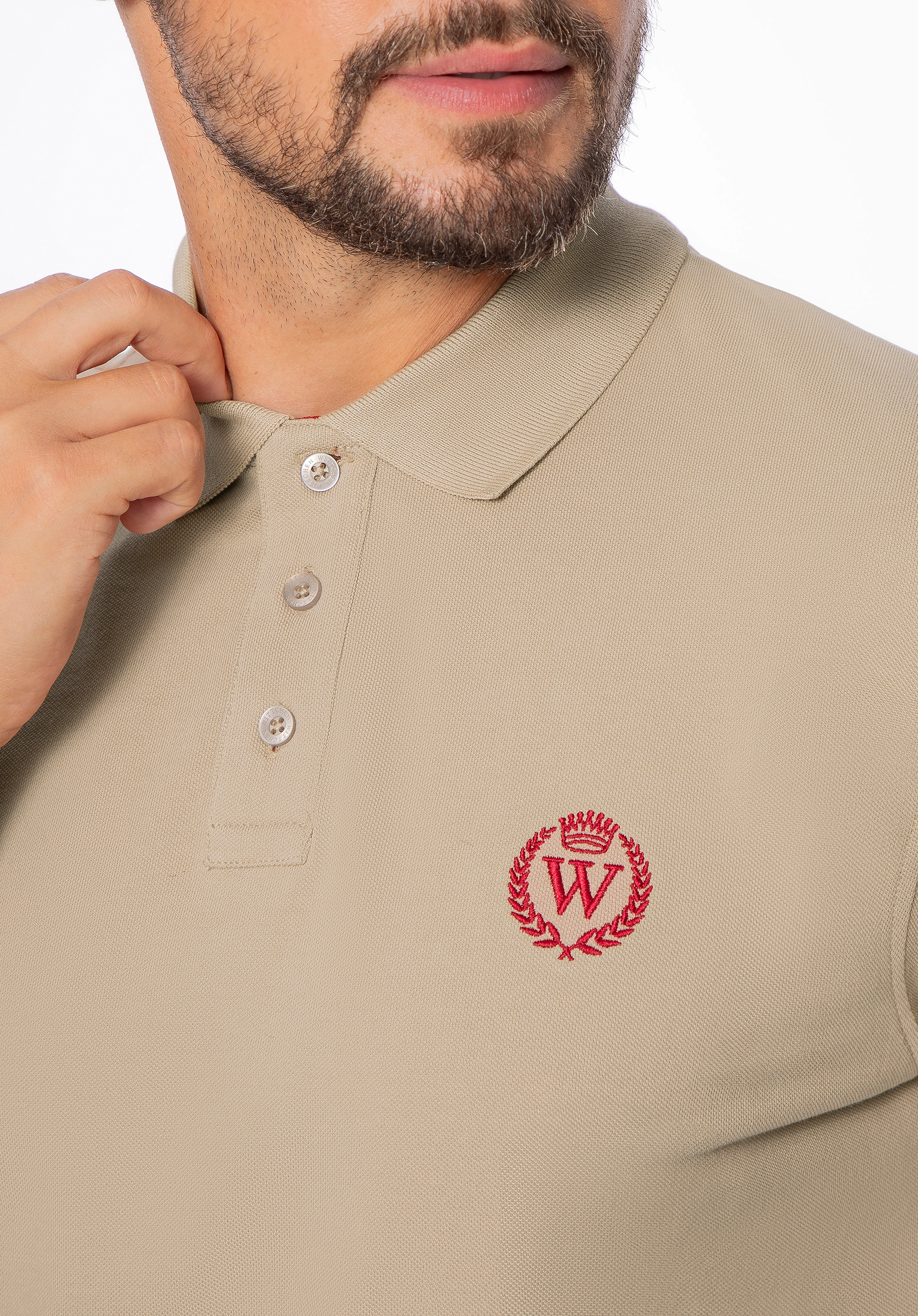 Koszulka polo męska bawełniana z kolorowym logo beżowa