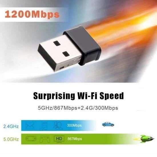 Adaptateur WiFi - Mini - 1200Mbps - Dual Band - Compatible Windows/Mac - USB