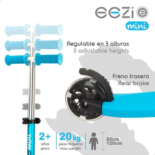 Trottinette Eezi à 3 roues avec lumières et guidon amovible