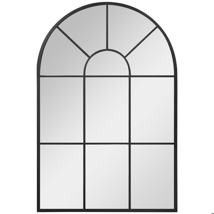 Espejo de pared arqueado - HOMCOM - Espejo de pared de cristal arqueado de estilo industrial con marco de metal para salón - metal - 91x60cm - negro